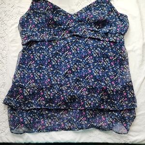 AMERICAN EAGLE OUTFITTERS Floral Blue Tiered Camisole